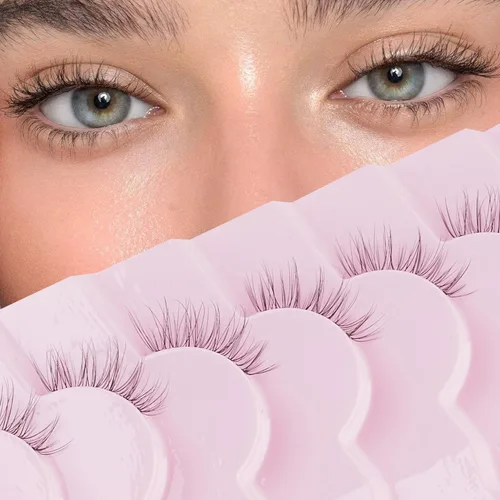 Miniatura 10 de Onlyall Pestañas naturales, pestañas postizas de aspecto natural, pestañas postizas acampanadas, pestañas postizas suaves y esponjosas, 7 pares D12