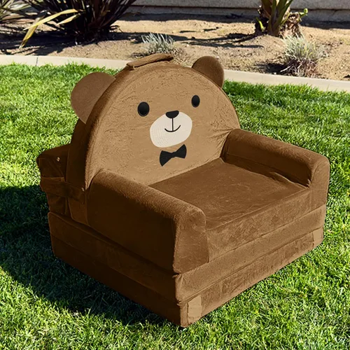 Miniatura 8 de Sofá cama para niños con funda extraíble lavable y respaldo de cinta mágica - Silla plegable para niños pequeños, cómodos muebles de terciopelo
