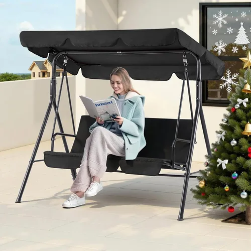 Miniatura 2 de MCombo - Silla de columpio para patio al aire libre, sillón balanceable con toldo ajustable para 3 personas, cojines extraíbles, 4003