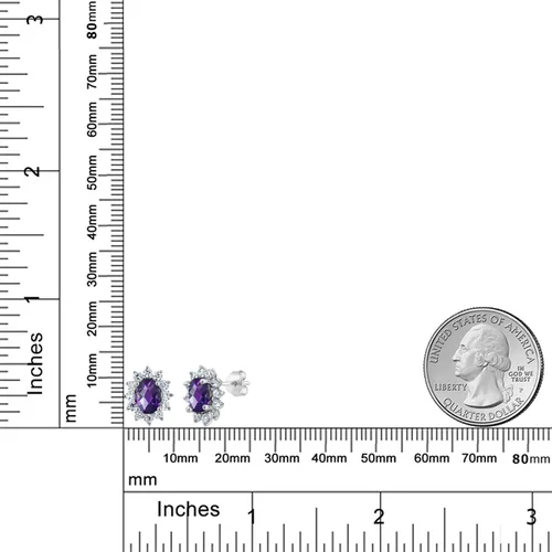 Miniatura 209 de Gem Stone King Aretes ovalados de plata de ley 925 de 0.276 x 0.197 in con piedra natal de la princesa Diana, estilo halo real para mujeres