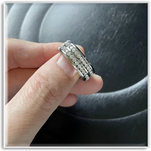Miniatura 3 de Xusamss Anillo de banda de cristal de doble fila de acero inoxidable de moda