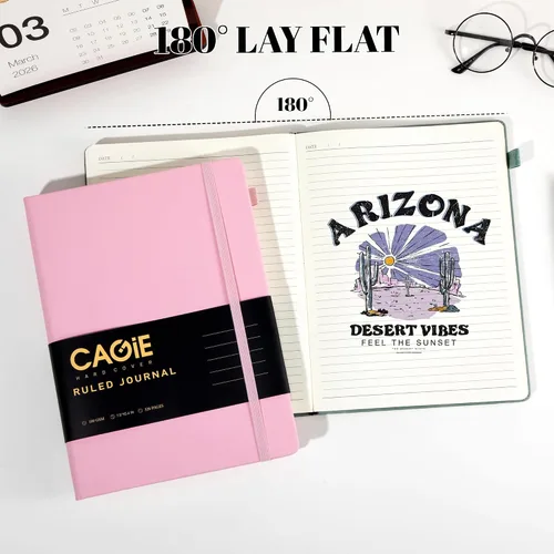 Miniatura 4 de CAGIE Cuaderno rayado, 320 páginas, cuaderno rayado universitario, diario grueso de papel de 2.95 oz/yd², diario B5 de tapa dura de cuero para Rosado