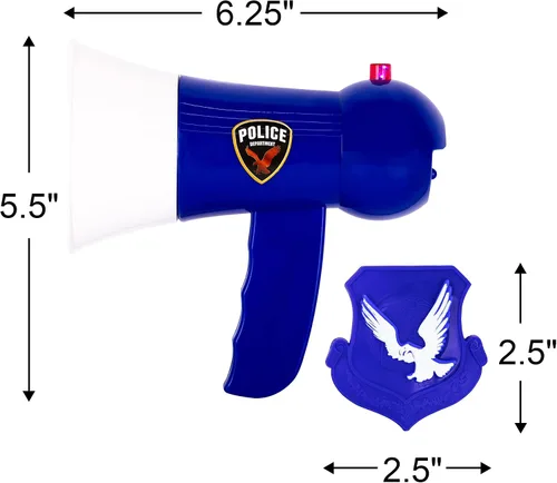 Miniatura 6 de ArtCreativity Juguete de megáfono de policía para niños, megáfono de juguete con placa de policía, modo sirena con luces intermitentes, juguetes