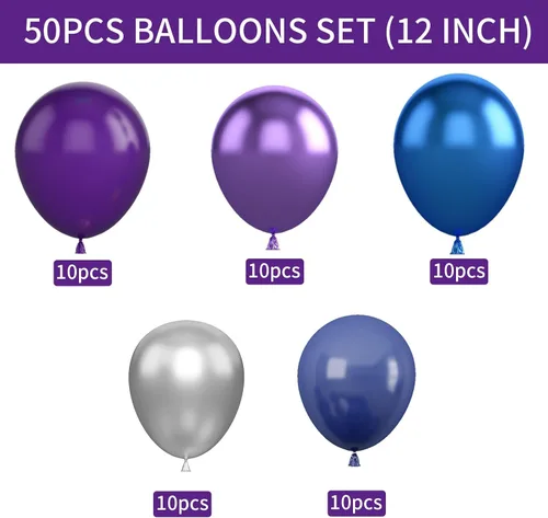 Miniatura 58 de Globos rosados y morados, 50 unidades de 12 pulgadas, globos de confeti, globos de látex metálicos rosados y morados con cinta, globos de fiesta