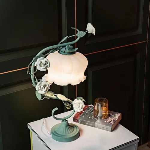 Miniatura 5 de TFCFL Lámpara de Mesa de Flor de Rosa para Dormitorio, Lámpara de Escritorio de Vidrio Manchado Elegante Lámpara de Mesa Enchufable Luz de Mesita