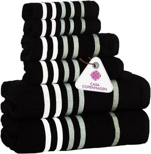Miniatura 90 de CASA COPENHAGEN Solitaire Juego de 6 toallas - Negro, 600 GSM 2 toallas de baño 2 toallas de mano 2 toallitas, diseñadas en Dinamarca, hechas
