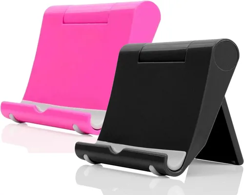 Miniatura 12 de Soporte de teléfono celular para escritorio, paquete de 2 soportes para teléfono móvil, soporte para tableta de escritorio, soporte plegable blanco
