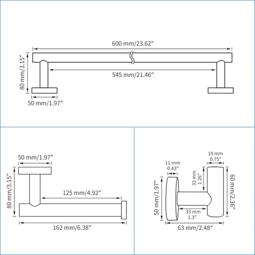 Miniatura 2 de Miyili BS01C4B - Juego de 4 piezas de accesorios de baño de acero inoxidable pulido montado en la pared, incluye toallero de 24 pulgadas, soporte