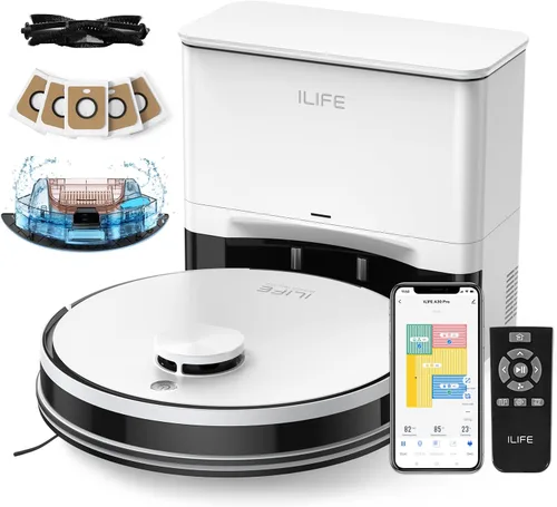 ILIFE A30 Pro Robot Aspirador y Fregona, Estación de Vaciado Automático para 60 Días, Succión de 5000 Pa, Navegación LiDAR, Zonas de Prohibido