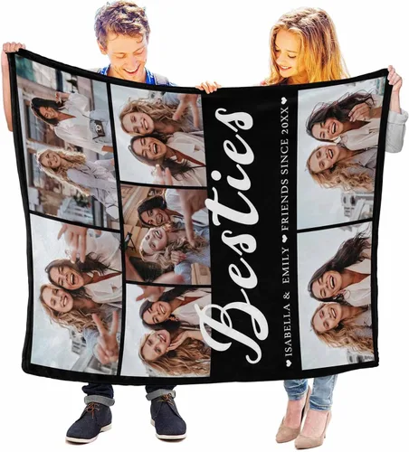 Miniatura 5 de InterestPrint Manta personalizada con fotos para mejor amiga, manta de cama personalizada para amiga, hermana, textos personalizados de fotos