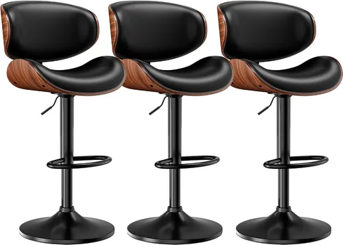 Miniatura 25 de Taburetes de bar, taburetes de bar giratorios ajustables para isla de cocina, sillas de barra de cuero moderno de mediados de siglo de altura