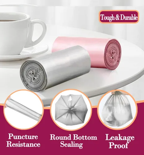 Miniatura 4 de Bolsas de basura pequeñas de 4 galones, 180 piezas, bolsas de basura resistentes, forros de basura para canasta de oro, gris y rosa para baño