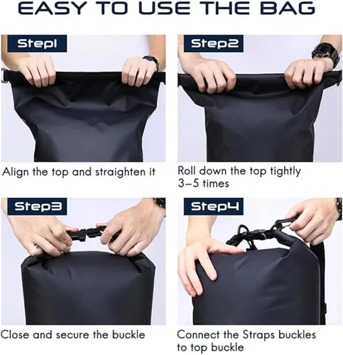 Miniatura 3 de Bolsa seca impermeable, mochila de almacenamiento seca ligera con parte superior enrollable, natación, canotaje, kayak, campamento, playa (negro 15L)