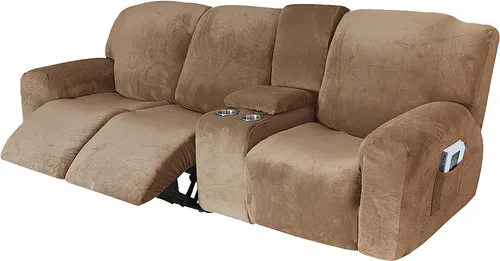 Miniatura 38 de Aedlcal Fundas para sofá reclinable, 10 piezas, fundas de sofá reclinable de felpa de terciopelo con consola central, con bolsillo lateral