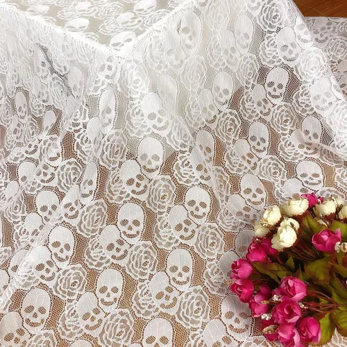 Miniatura 8 de Tela de encaje de calavera negra, encaje de tela no elástica de 59 x 72 pulgadas, tela de encaje floral para fiesta de Navidad, mantel de boda