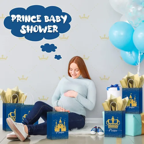 Miniatura 6 de Nezyo 16 bolsas de recuerdo de fiesta de princesa príncipe con asas y papel de seda, bolsas de regalo para cumpleaños, baby shower, regalos