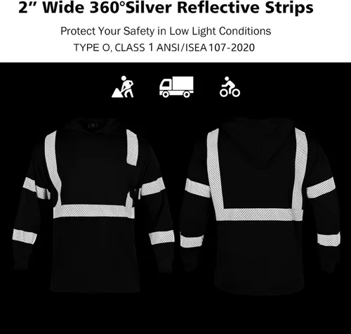 Miniatura 7 de VENDACE 3 piezas de seguridad reflectante de alta visibilidad manga larga ANSI clase 3 Hi Vis construcción trabajo camisetas para hombres con capucha