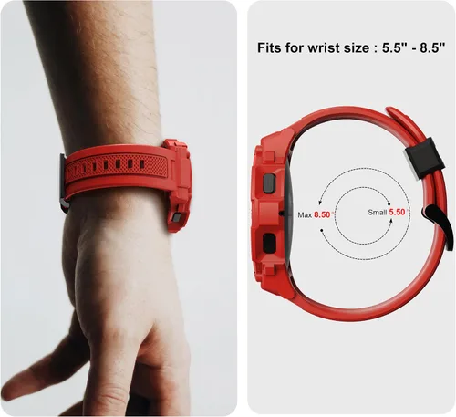 Miniatura 7 de Correa compatible con Galaxy Watch 5/4 de 1.732 pulgadas con funda, funda protectora resistente y deportiva militar, color rojo