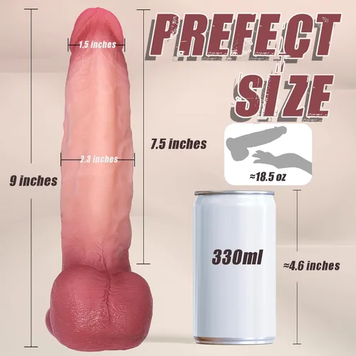 Miniatura 2 de Consolador enorme de silicona realista de 9 pulgadas con ventosa, textura realista de piel y sensación sedosa, insertable de 7.5 pulgadas × 2 Carne