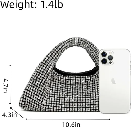 Miniatura 6 de UMREN Bolso de mano anudado con purpurina completa para mujer, con diamantes de imitación de cristal, bolso cruzado de noche con diamantes