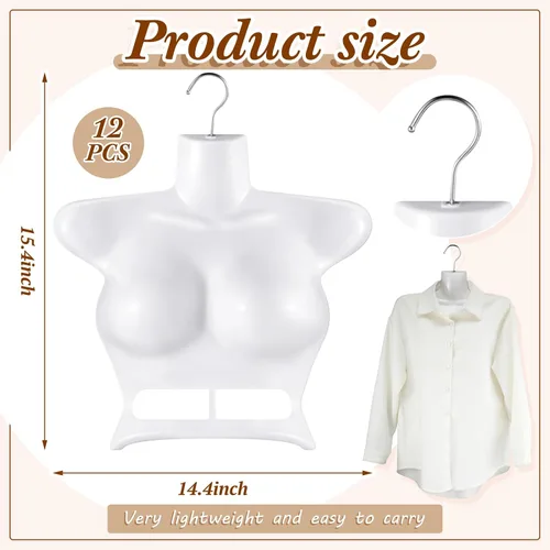 Miniatura 2 de Suzile Maniquí femenino de 12 piezas, espalda hueca, apilable, forma de vestido, colgador de maniquí superior, torso para mujer, con ganchos