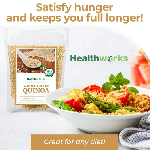Miniatura 4 de Healthworks Superfoods Quinoa orgánica de grano entero blanco crudo, 80 onzas / 5 libras, proteína, fibra y hierro, origen peruano, sustituto