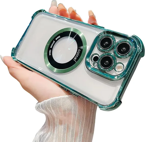 Miniatura 46 de Funda magnética transparente para iPhone 14 Plus, lujo brillante en las cuatro esquinas, protección de grado militar a prueba de golpes