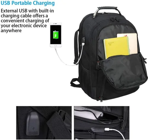 Miniatura 5 de Mochila para computadora portátil de 19 pulgadas Bolsa de computadora 50 L Mochila de viaje grande con puerto de carga USB