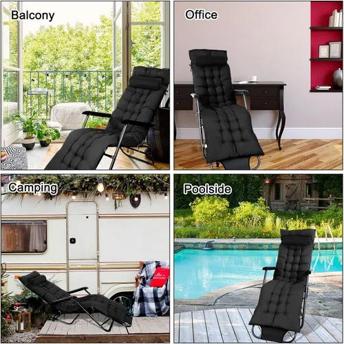 Miniatura 5 de Kigley Juego de 2 cojines para silla de salón de 67 x 21 pulgadas con reposacabezas, cojín suave para sofá exterior, muebles de césped, sillas con 8