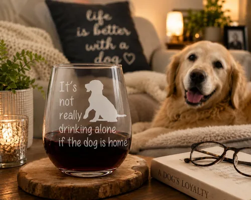 Miniatura 4 de C M El perro está en casa, divertida copa de vino sin tallo para él, ella, esposa, marido, amigo, lindo regalo de perro para hombres y mujeres - 17