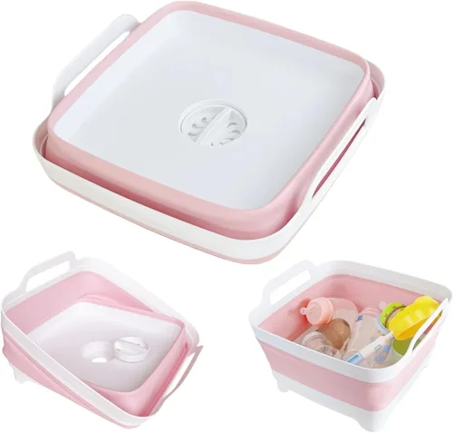 Miniatura 11 de GIMWA Lavabo plegable para biberones, contenedor portátil de 2.4 galones para fregadero de campamento de caravana, tina de cocina que ahorra espacio