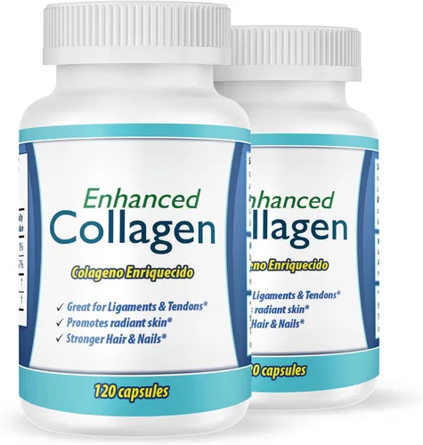 Cápsulas de colágeno hidrolizado. Juego de 2 botellas. 240 cápsulas en total. Enriquecidas con vitamina C, biotina y ácido hialurónico. Apoya la