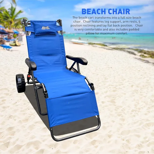 Miniatura 3 de Silla de carrito de playa – 2 en 1 gira de silla a carrito – Ruedas grandes – Fácil de usar – Gran capacidad – Color azul