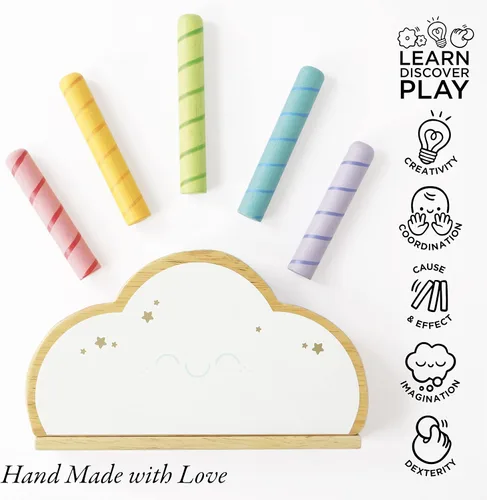 Miniatura 7 de Le Toy Van - Juguete sensorial de madera para bebé Petilou Rainbow Cloud Pop Press and Release Toy Juguete educativo sensorial Montessori