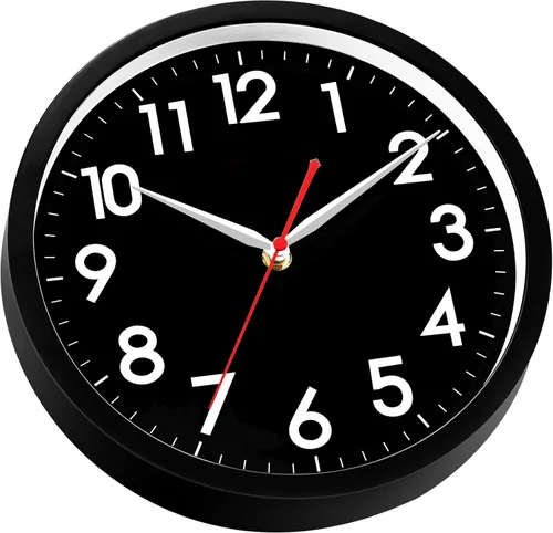Miniatura 4 de AKCISOT Reloj de pared moderno negro silencioso sin tictac, funciona con pilas, de 10 pulgadas, reloj analógico pequeño clásico decorativo