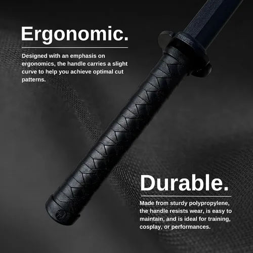 Miniatura 2 de E-BOGU Espada de entrenamiento de polipropileno negro (38.5") con guardamanos y tapón Katana de entrenamiento duradera