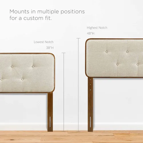 Miniatura 2 de Modway Collins Cabecero tapizado de tela y madera para cama individual en color nogal beige