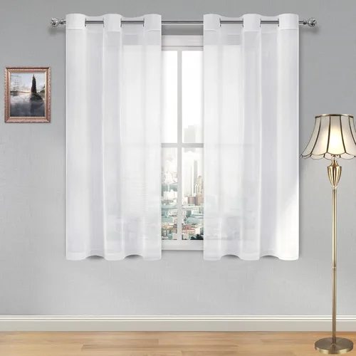 Miniatura 72 de DWCN Cortinas traslúcidas color verde frijol para sala de estar y dormitorio - Cortinas voile con aspecto de lino sintético con ojales en la parte