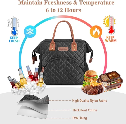 Miniatura 4 de LOKASS - Lonchera con aislamiento para mujeres y hombres - Bolsa de almuerzo reutilizable de 10 L para mujeres - Bolsa térmica con asa superior