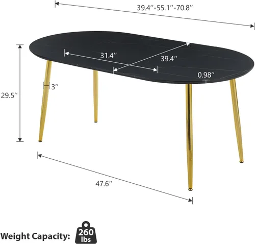Miniatura 2 de Mesa de comedor redonda extensible de 70 pulgadas para 4 y 6 pulgadas, moderna mesa de comedor ovalada, mesa de comedor grande expandible