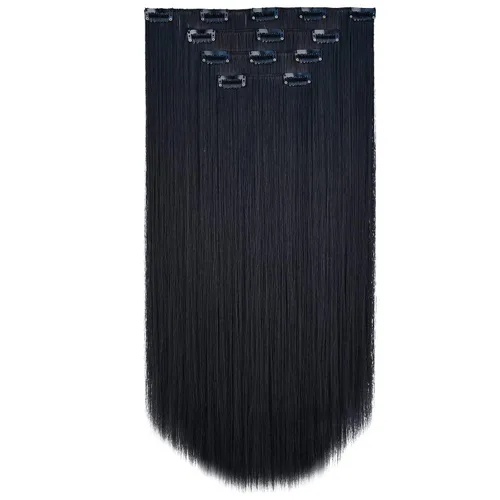 Miniatura 16 de SYXLCYGG Extensiones de cabello negro lacio, 4 piezas, extensiones de cabello con clip de 22 pulgadas, 5.5 onzas, pieza de cabello sintético