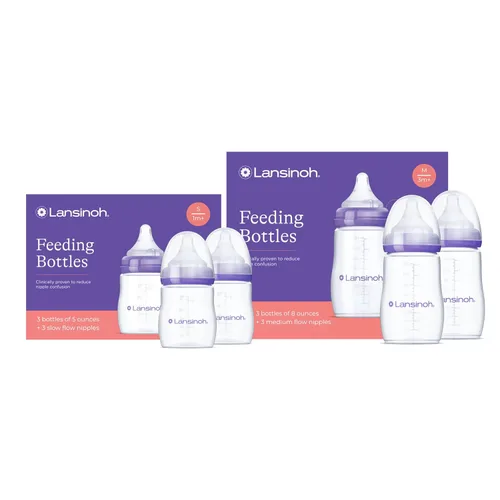 Lansinoh NaturalWave Juego de Regalo para Recién Nacidos – 3 Biberones Anticólicos de 5 oz con Tetinas S‑Flow + 3 Biberones para Lactancia de 8 oz