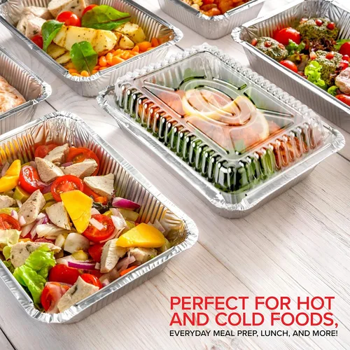 Miniatura 7 de Stock Your Home Sartenes pequeñas de aluminio de 2 libras con tapas (paquete de 100) con papel de aluminio y tapa de plástico transparente