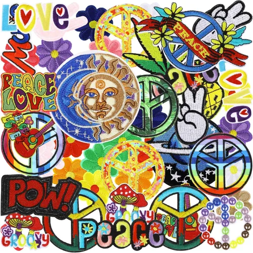 Ferraycle Parches bordados hippie para planchar, 48 piezas, kit de estilos surtidos aleatorios, apliques de reparación estética para costura,