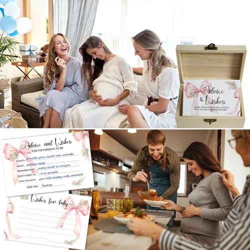 Miniatura 5 de 50 tarjetas de consejos de baby shower con lazo rosa para juegos de baby shower, consejos de lazo y tarjetas de deseos para padres nuevos