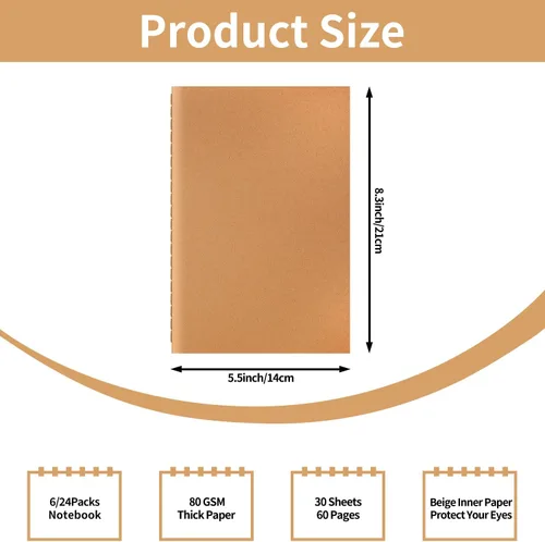 Miniatura 2 de ALKALO Paquete de 6 cuadernos de papel kraft de cuadrícula A5 a granel, cuadernos de diario, cuadernos de papel cuadriculado A5, 8.3 x 5.5 pulgadas