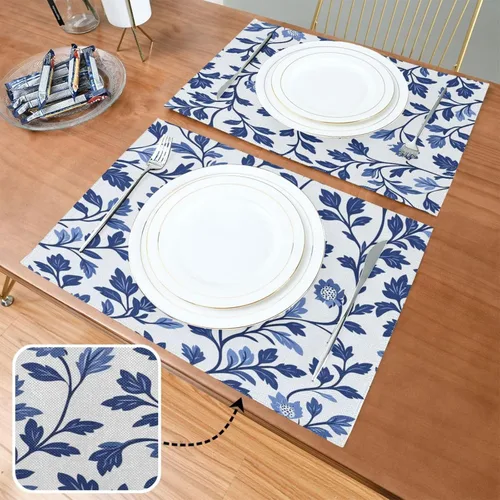 Miniatura 2 de Custom Europen Vine Scroll Pattern Blue Easter Place Mats Interior rústico lavable redondo manteles individuales 6 piezas 12 x 18 manteles redondos