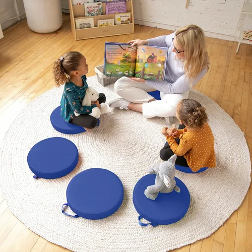 Miniatura 8 de ECR4Kids SoftZone - Cojines de suelo, redondos, asientos flexibles, color azul, 6 piezas