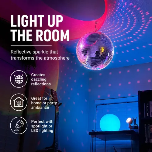 Miniatura 4 de Youdepot Bola de Discoteca Grande de 16 Pulgadas – Bola de Espejo Colgante Grande Decoración de Bola de Discoteca para Decoraciones de Fiestas