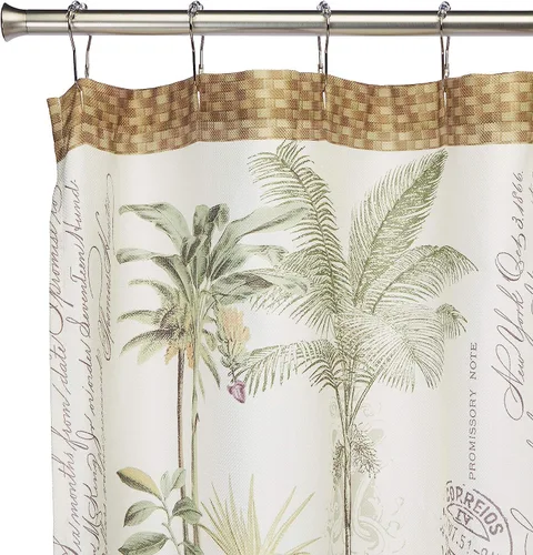 Miniatura 3 de Avanti Linens - Cortina de ducha de tela, decoración de baño de inspiración tropical (colección Colony Palm, marfil)